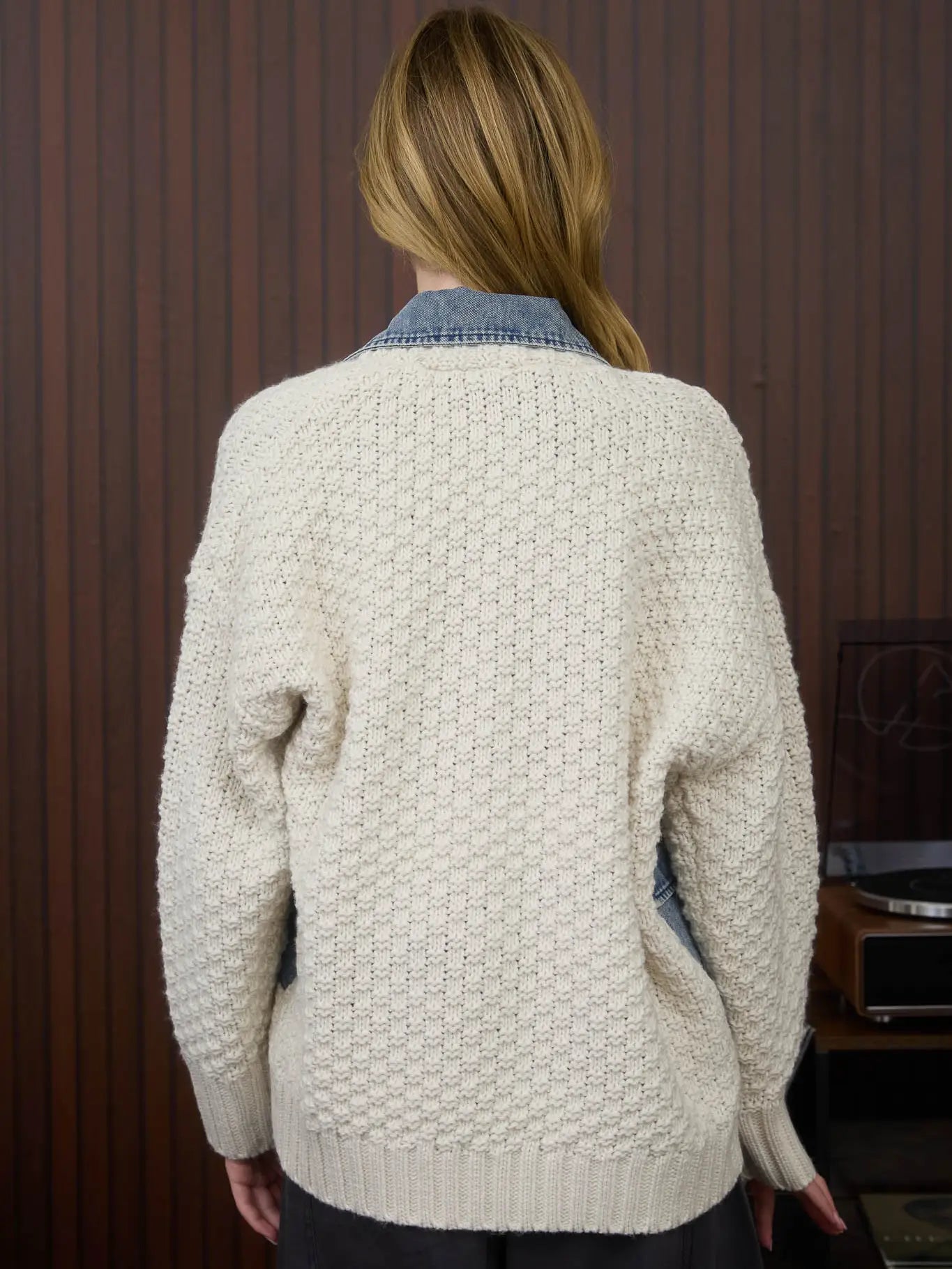Cable Knit Denim Trim Jacket