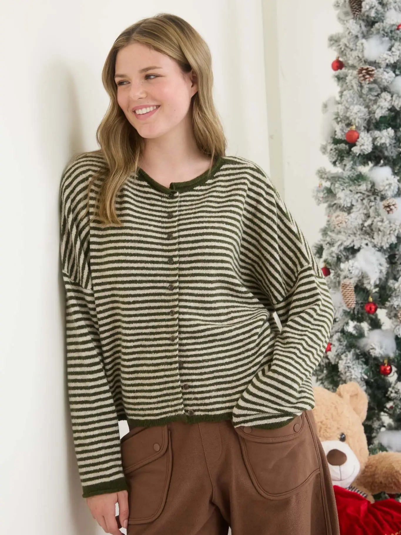 Stripe Button Knit Cardigan