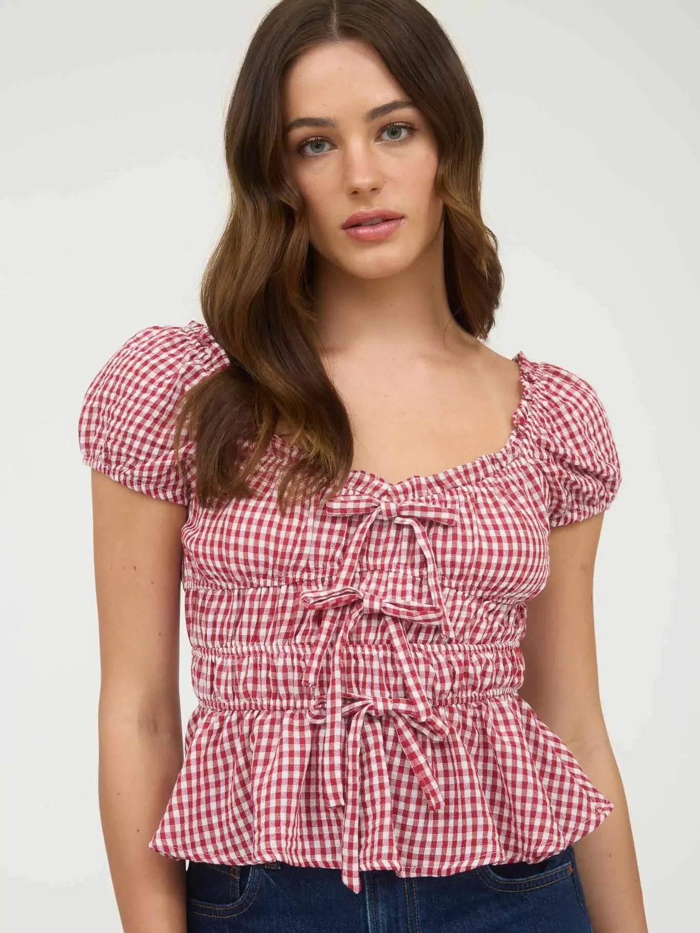 Gingham Bow Detail Top