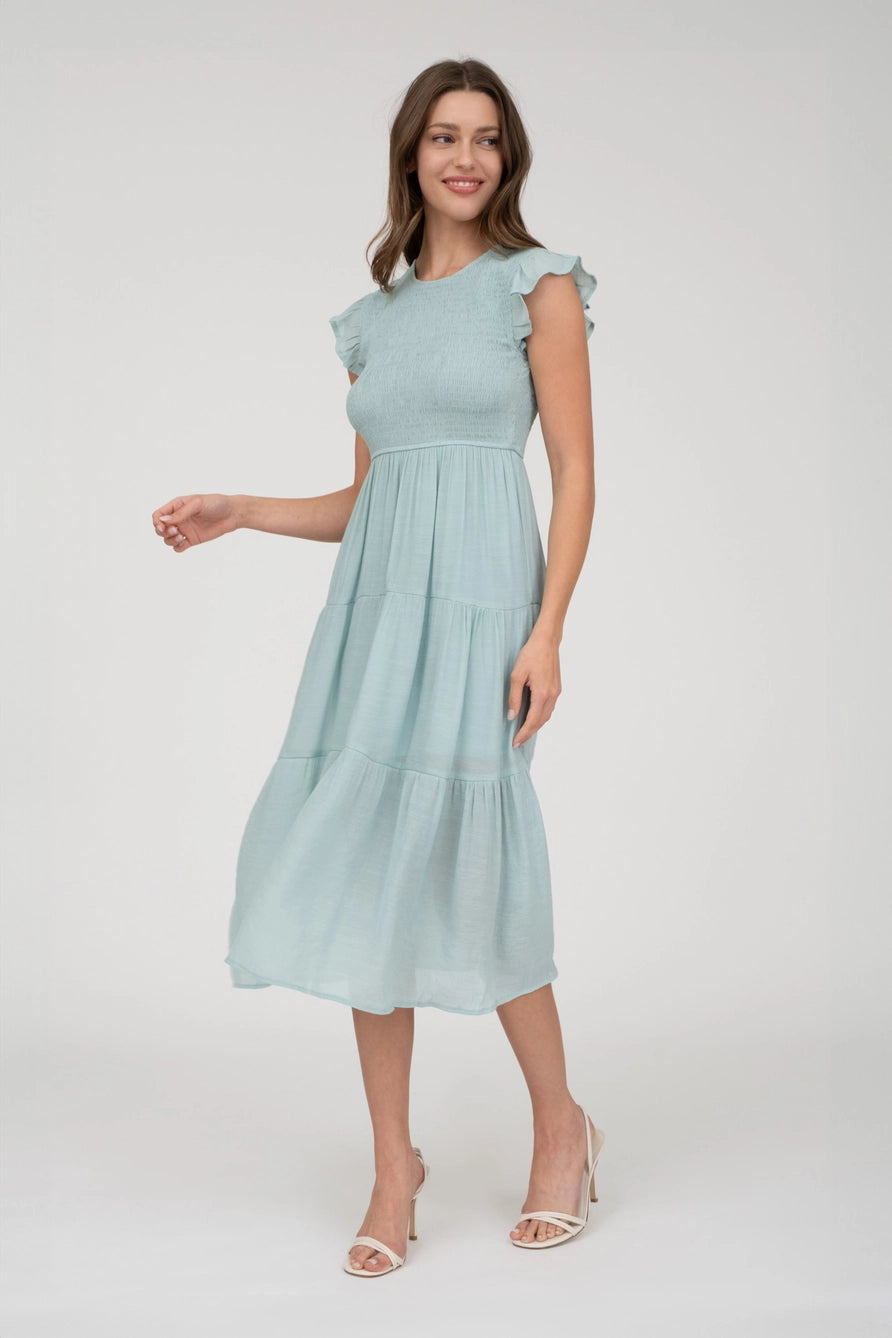 Smocked Tiered Midi Dress-Mint NW Wildflower Boutique Smocked Tiered Midi Dress-Mint NW Wildflower Boutique