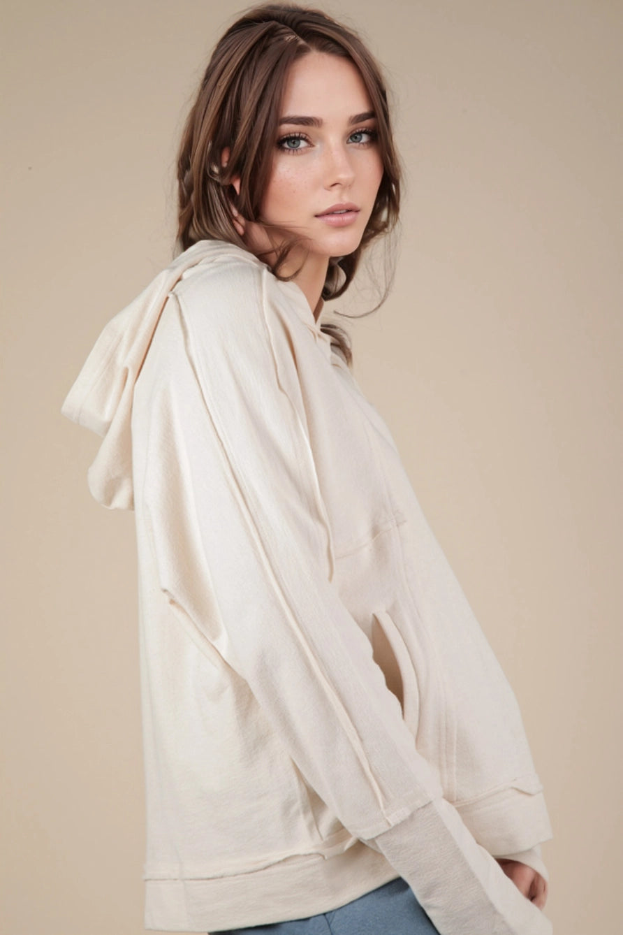Raw Edge Detail Hoodie Top