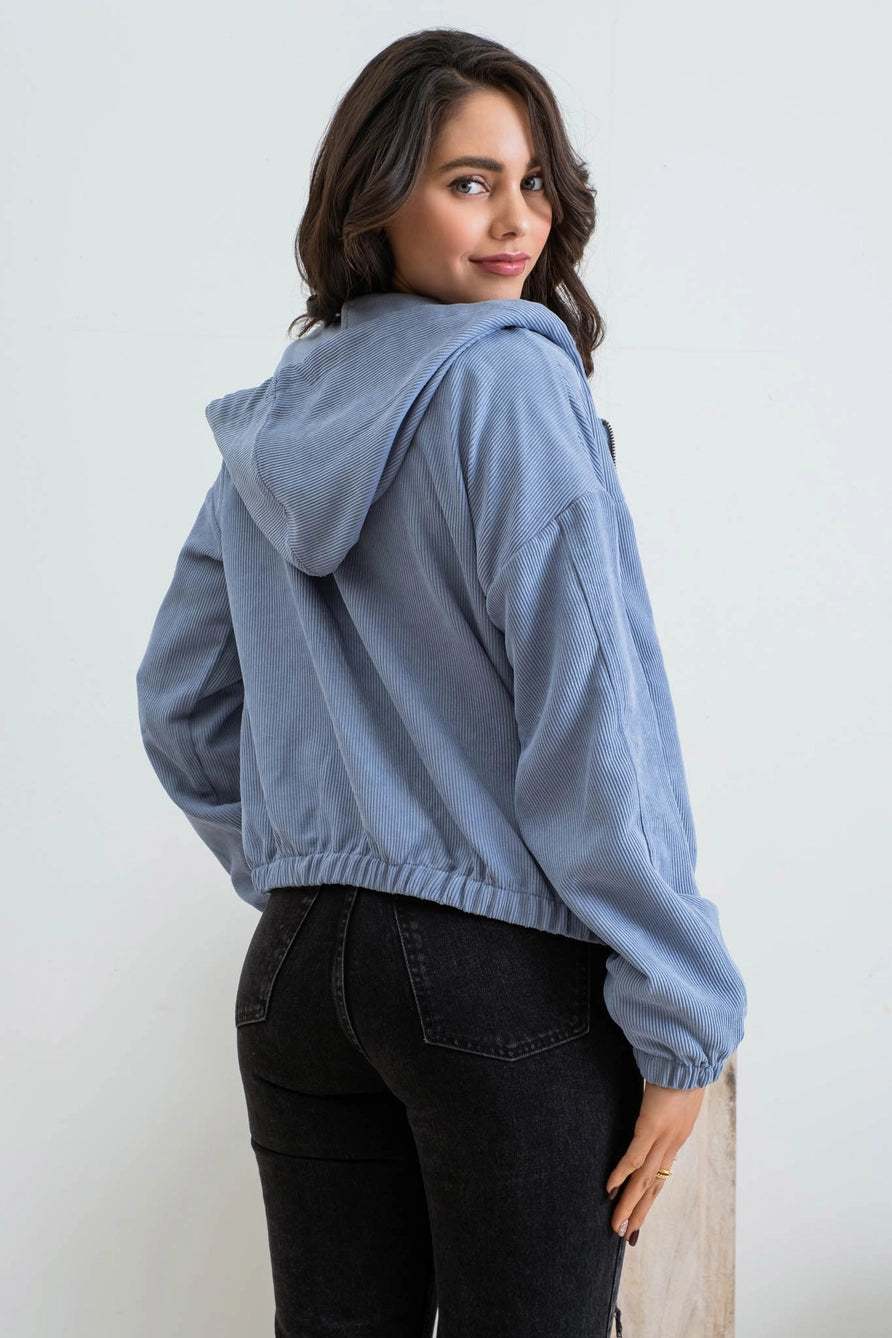 Corduroy Zip Up Jacket-Blue