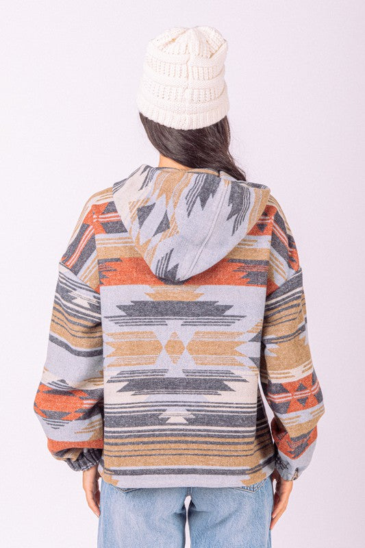 Hooded Aztec Navy Top