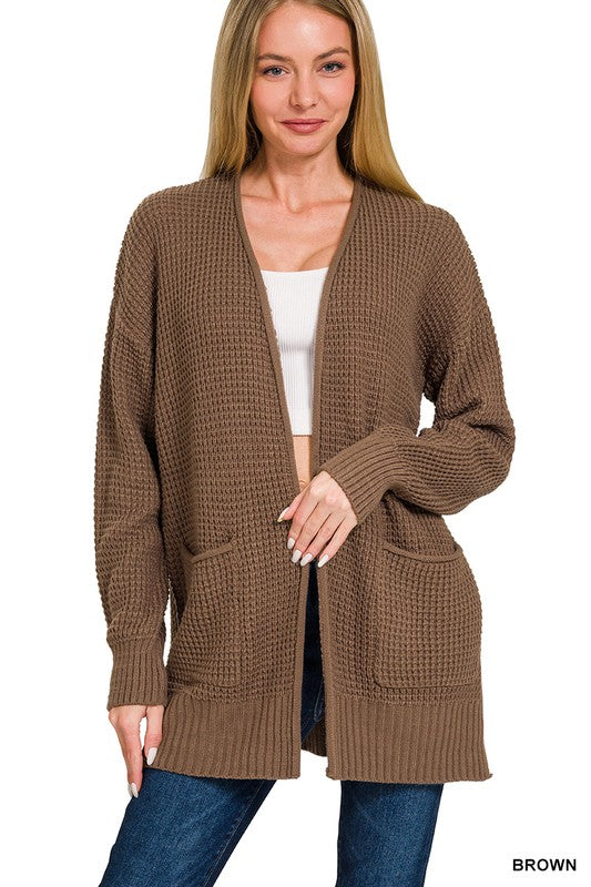 Waffle Open Cardigan Sweater