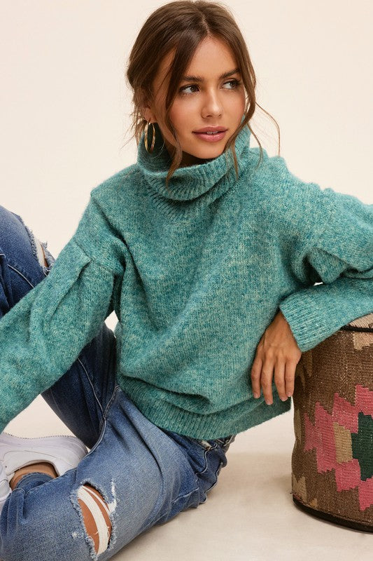 Teal Pintuck Sleeve Sweater