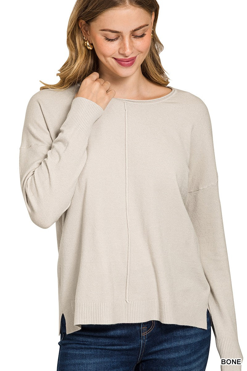 Front Seam Round Neck Sweater