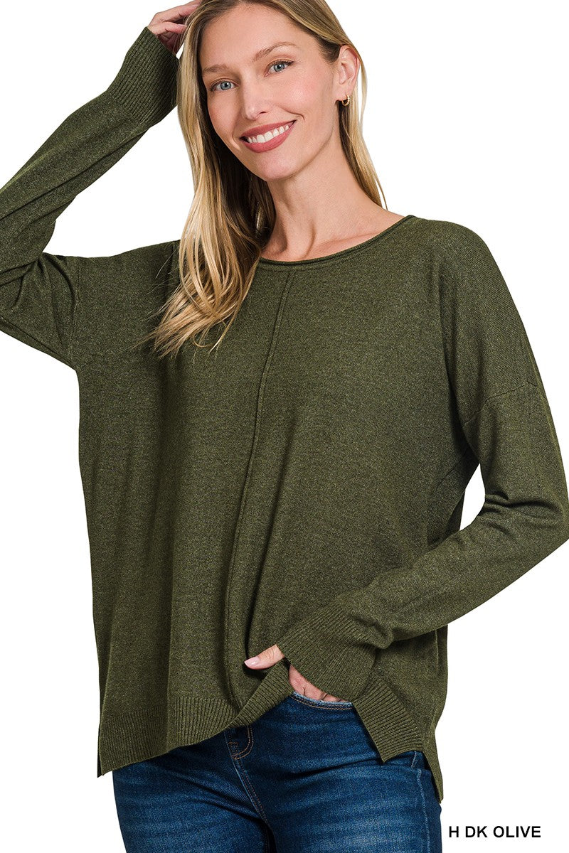 Front Seam Round Neck Sweater