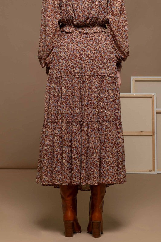 Burgundy Floral Maxi Skirt