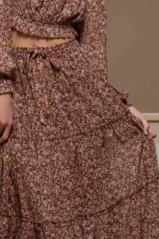 Burgundy Floral Maxi Skirt