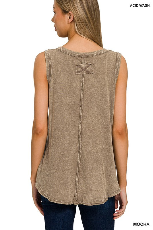 Crinkle Washed V Neck Tank