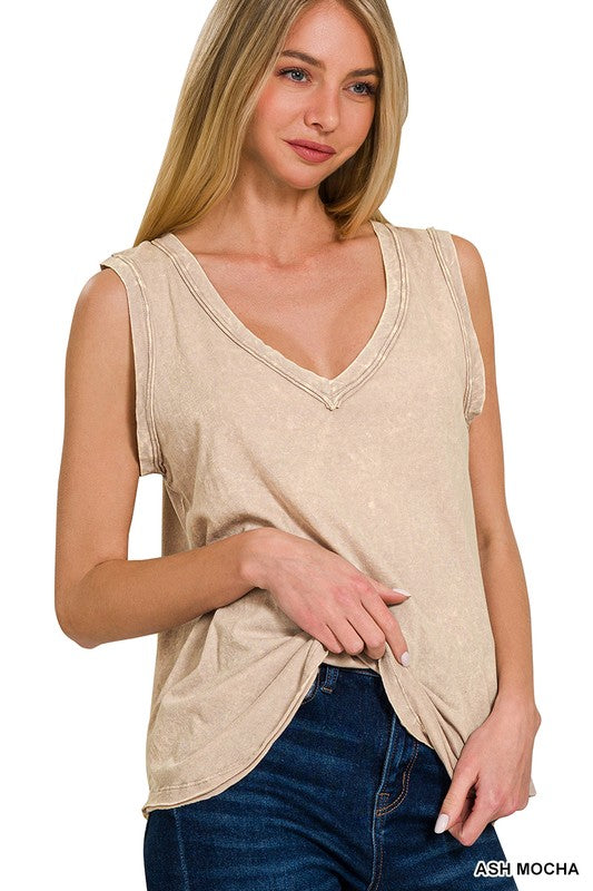Crinkle Washed V Neck Tank