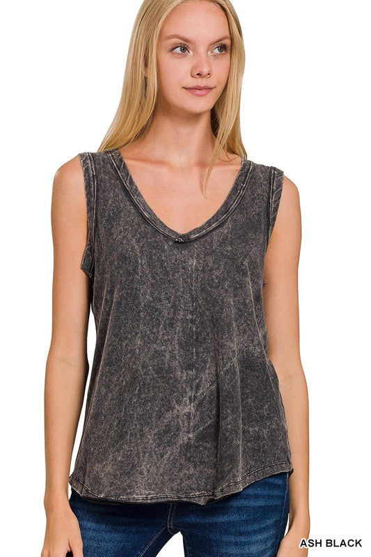 Crinkle Washed V Neck Tank