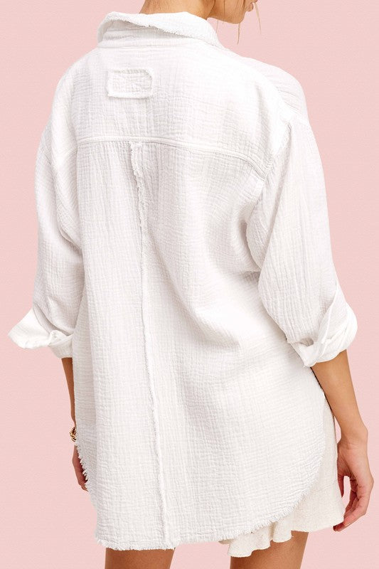 Crinkle Gauze Shirt-White