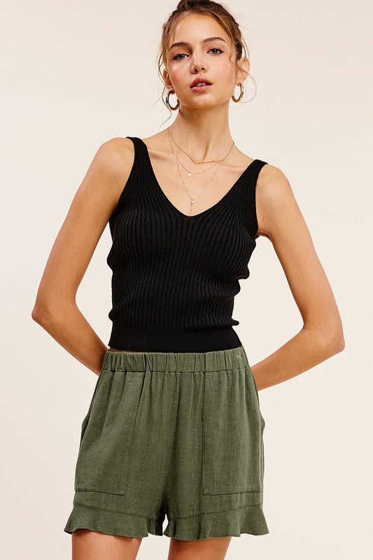 Olive Ruffle Shorts