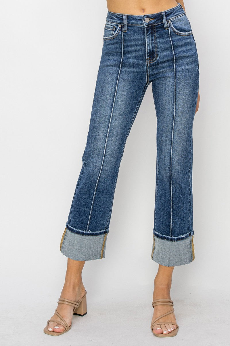 Ankle Dark Wash Cuffed Risen Denim