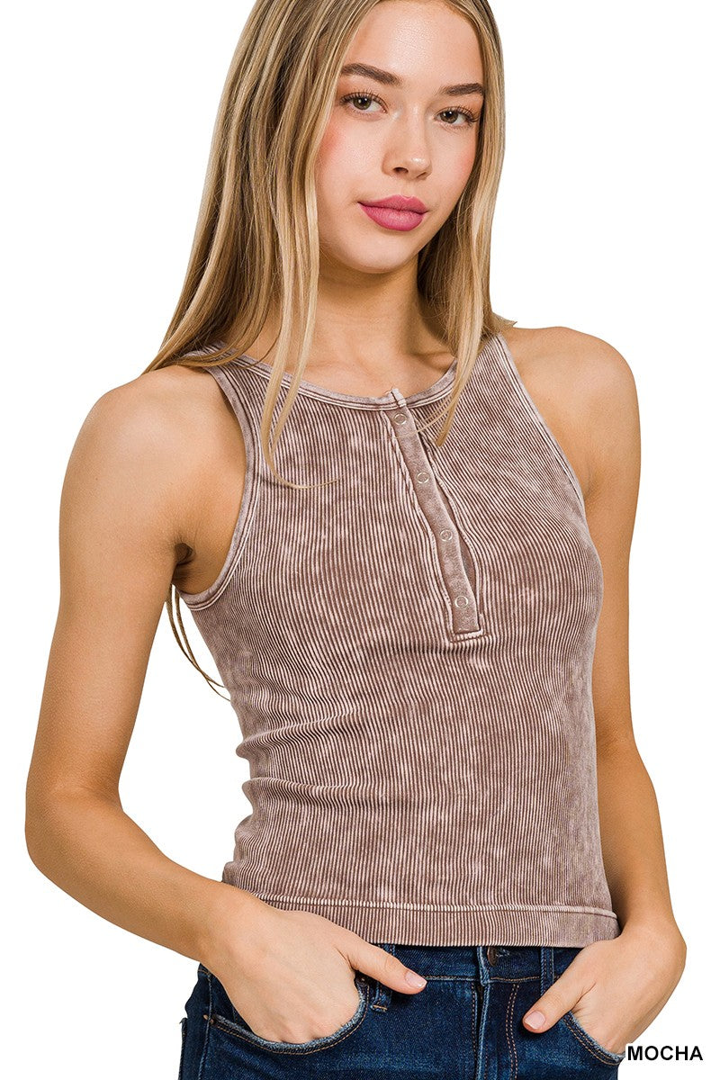 Ribbed Button Up Tank