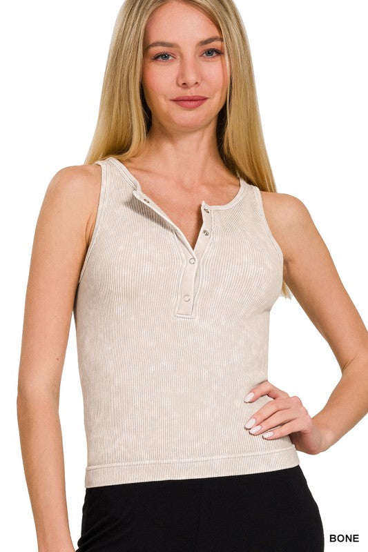 Ribbed Button Up Tank