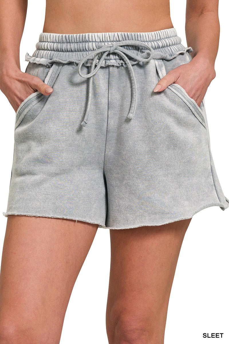 Acid Wash Drawstring Shorts