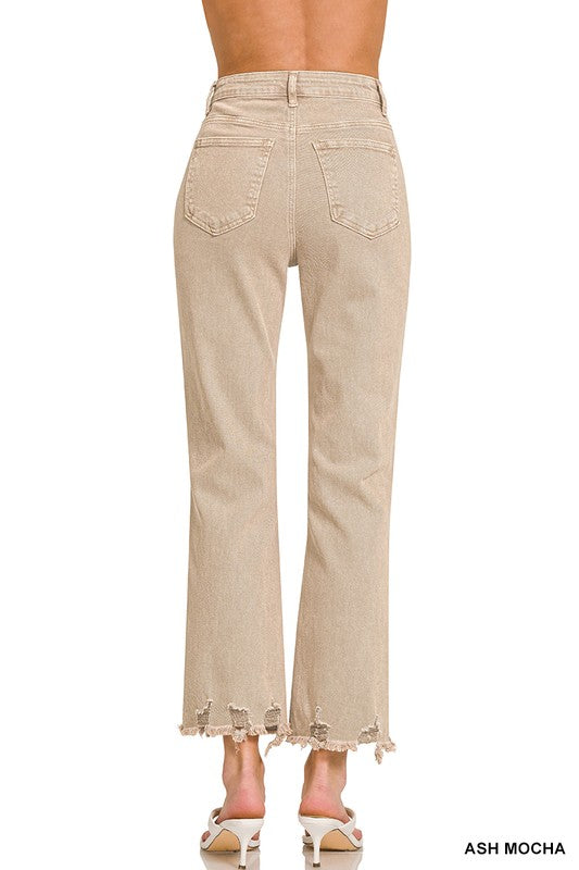 Washed Distressed Straight Denim-Ash Mocha