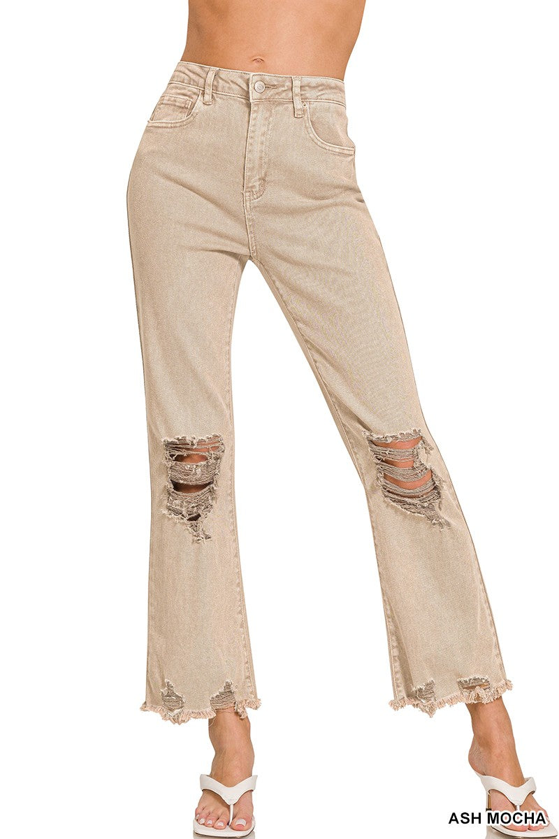Washed Distressed Straight Denim-Ash Mocha