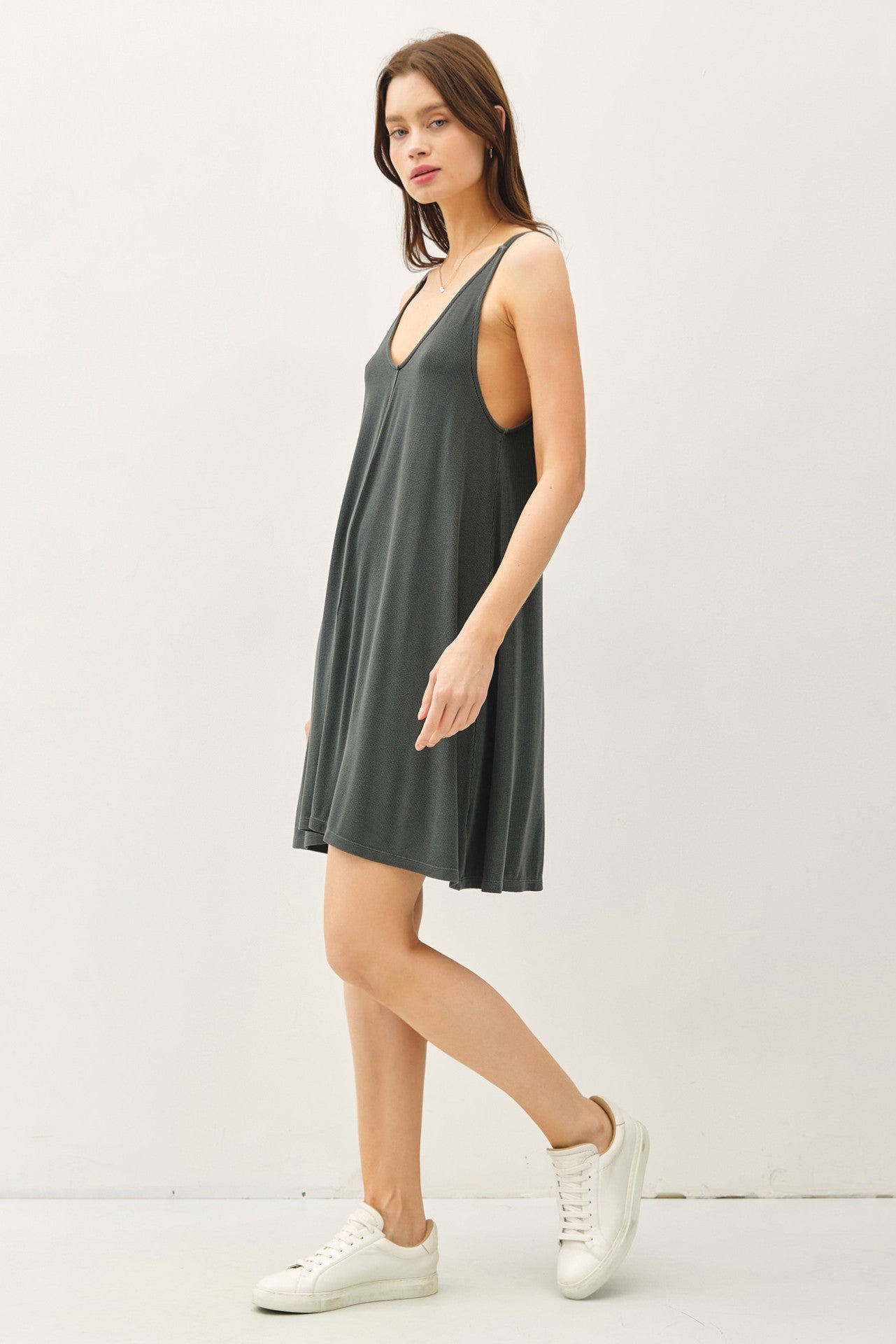 V Neck Rib Knit Dress
