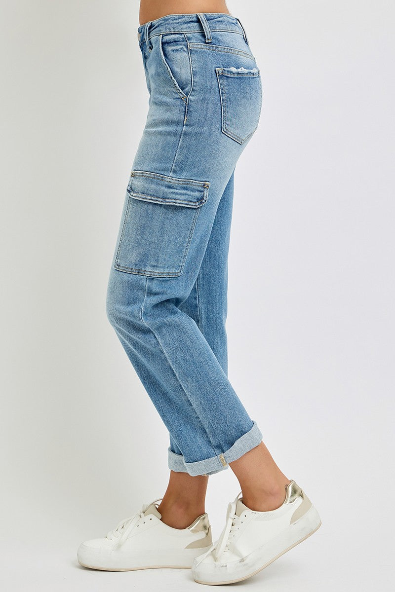 Straight Cargo Roll Up Risen Denim