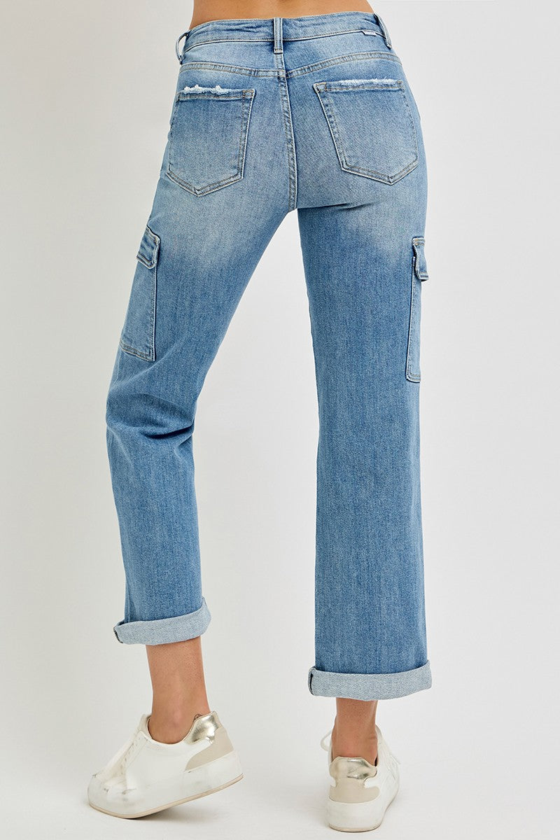 Straight Cargo Roll Up Risen Denim