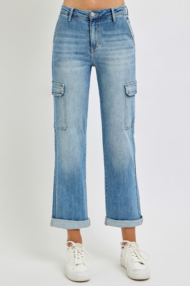 Straight Cargo Roll Up Risen Denim