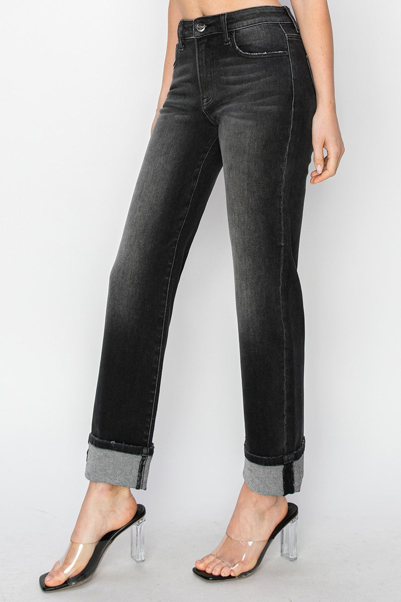 Boyfriend Turn Up Cuff Black Risen Denim