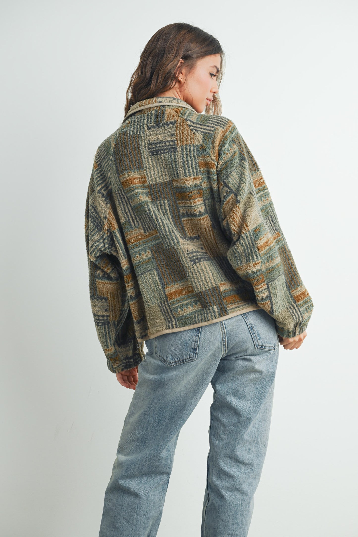 Patchwork Print Fleece Pullover