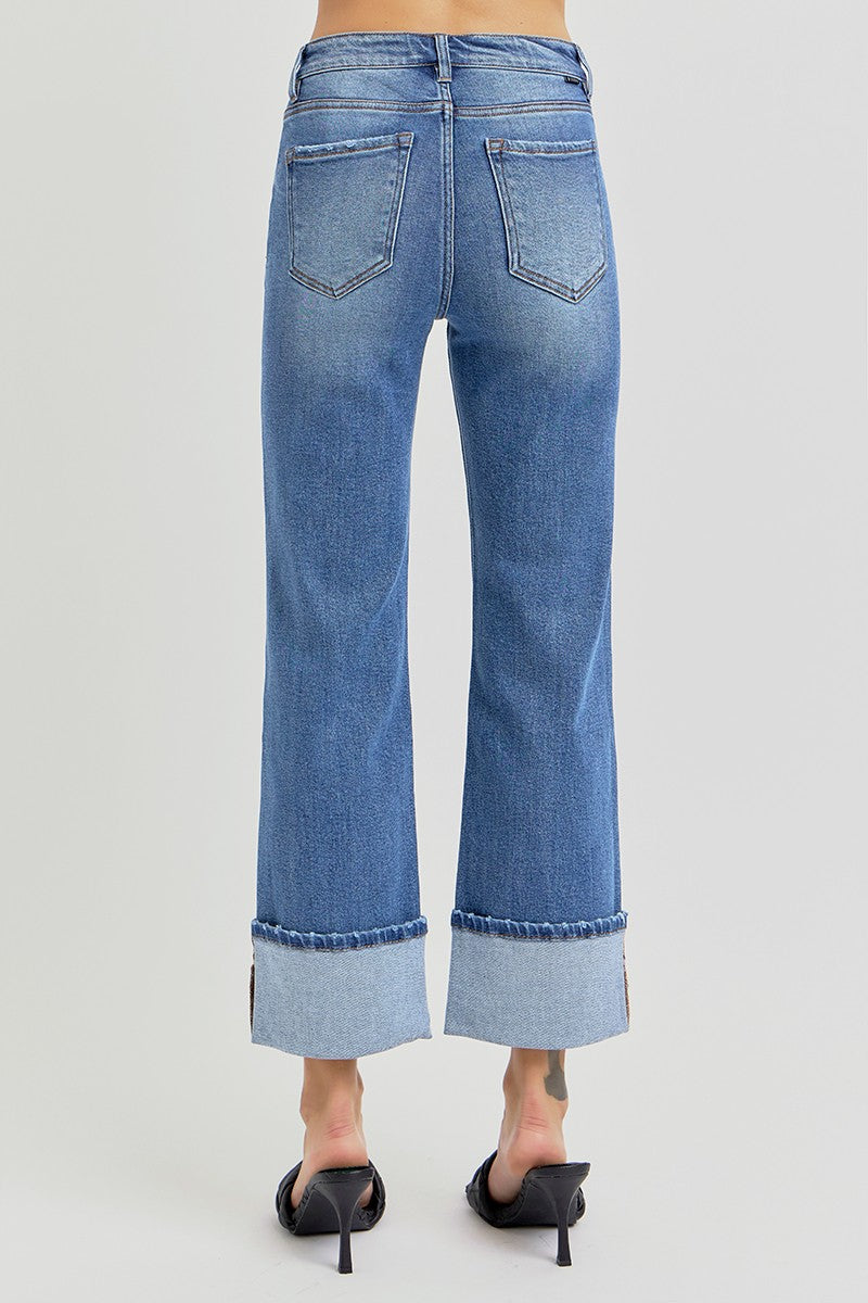 Ankle Medium Wash Cuffed Risen Denim