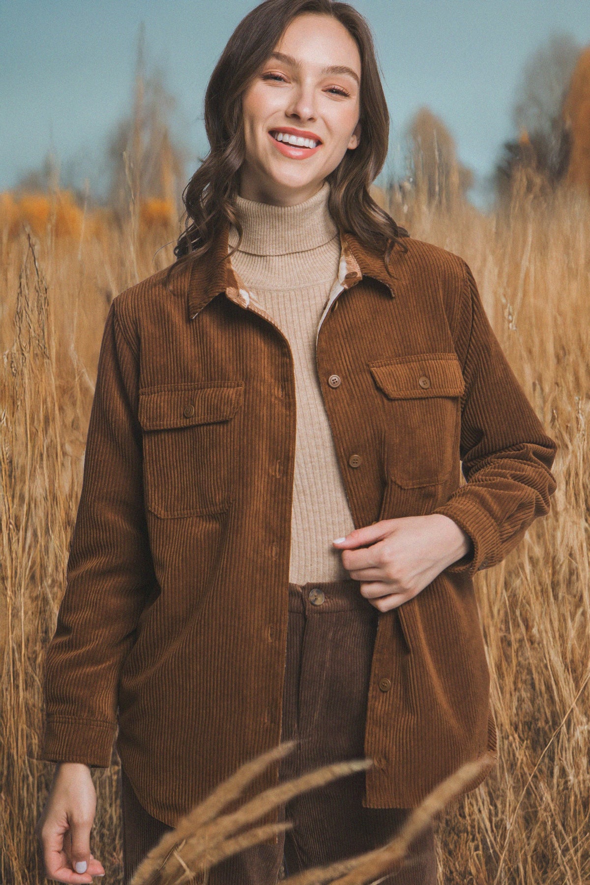Corduroy Plaid Reversible Button Down Jacket