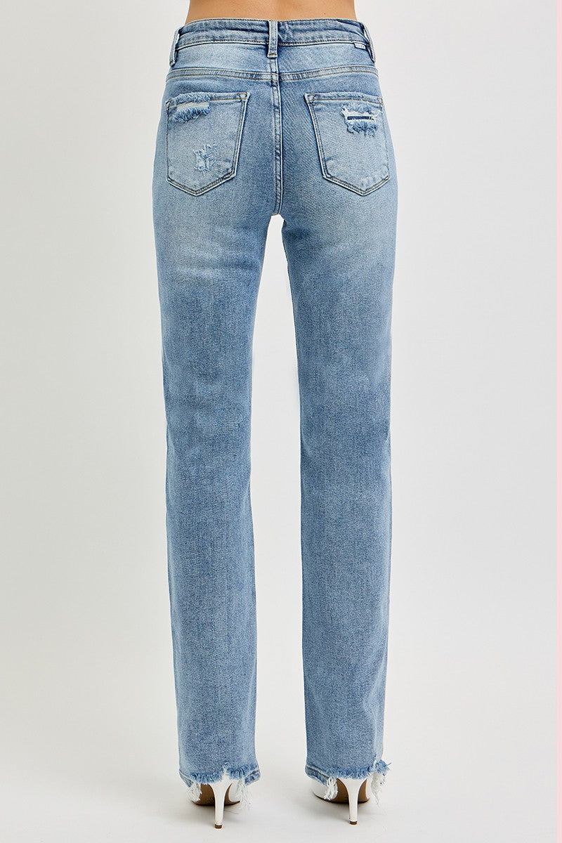 High Rise Straight Distessed Risen Jeans