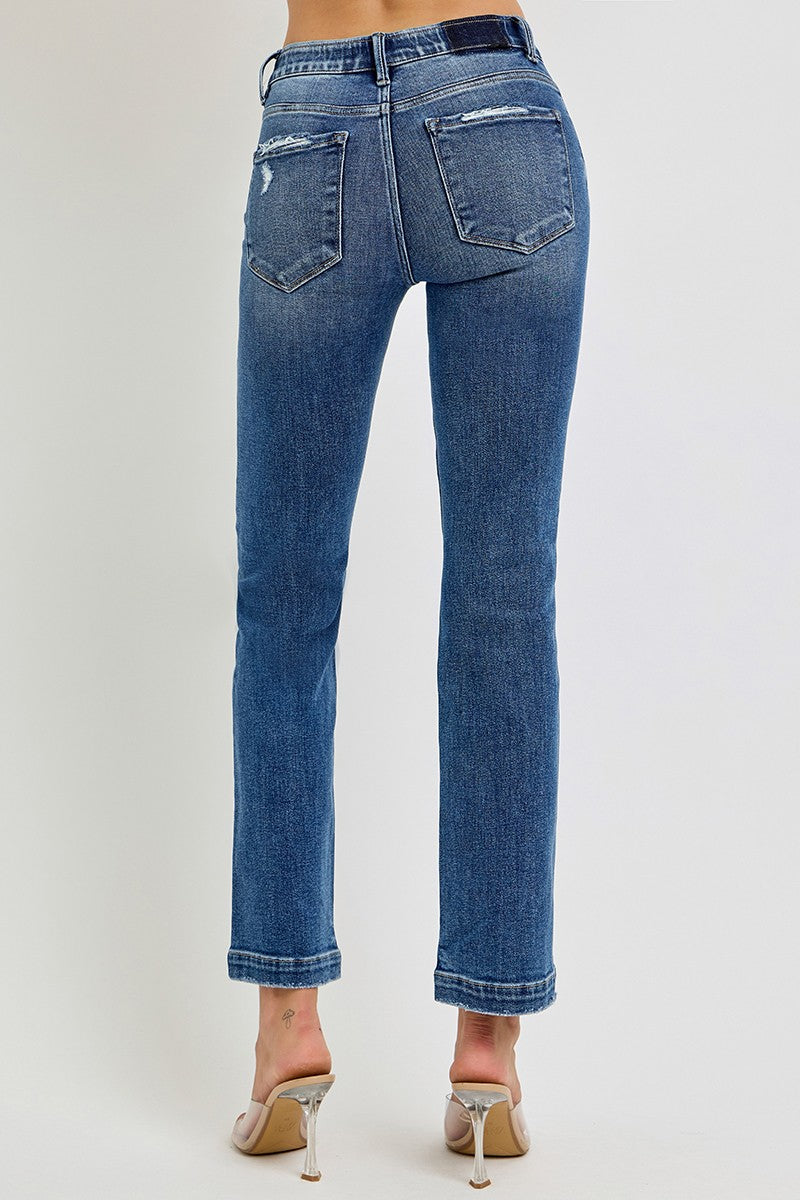 Mid Rise Straight Dark Wash Risen Denim