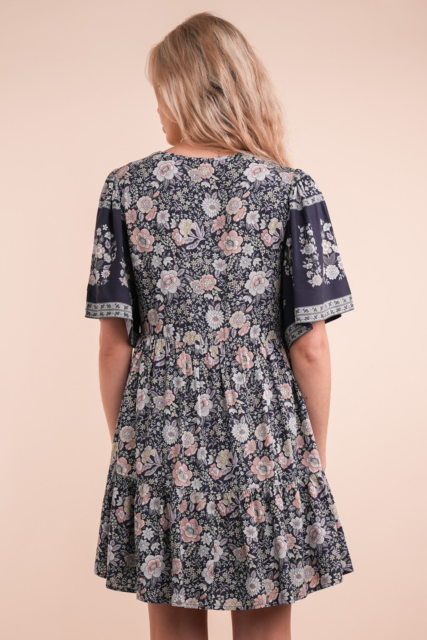 Navy Woven Printed Mini Dress
