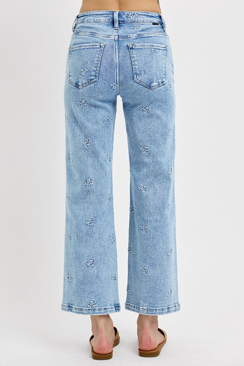 High Rise Embroidered Risen Denim