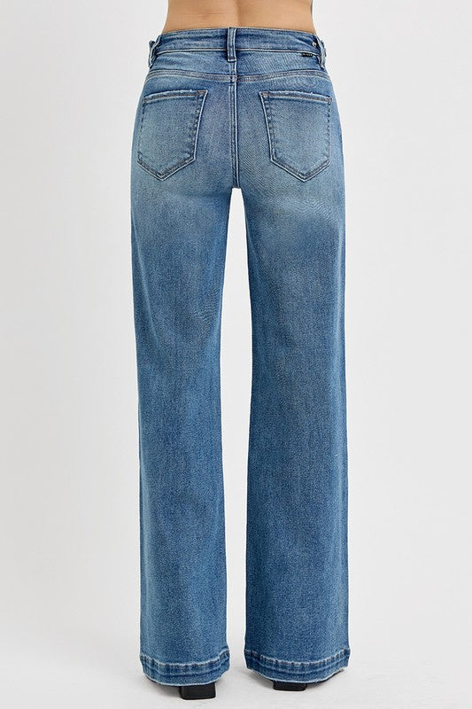 Tummy Control Adjustable Waist Wide Risen Denim
