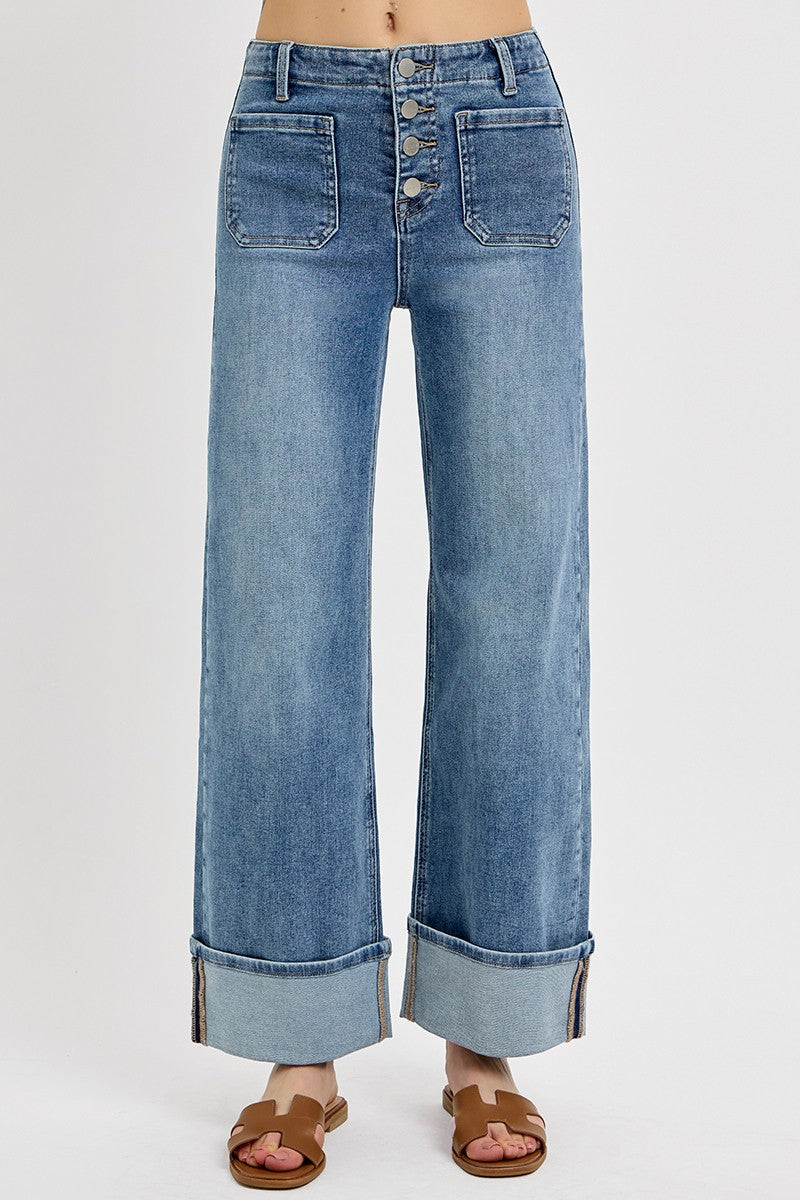 Button Patched Pocket Risen Jeans
