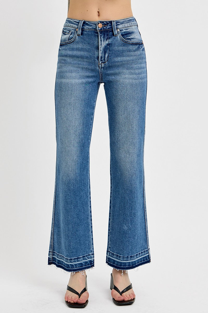 High Rise Medium Wash Ankle Straight Risen Denim