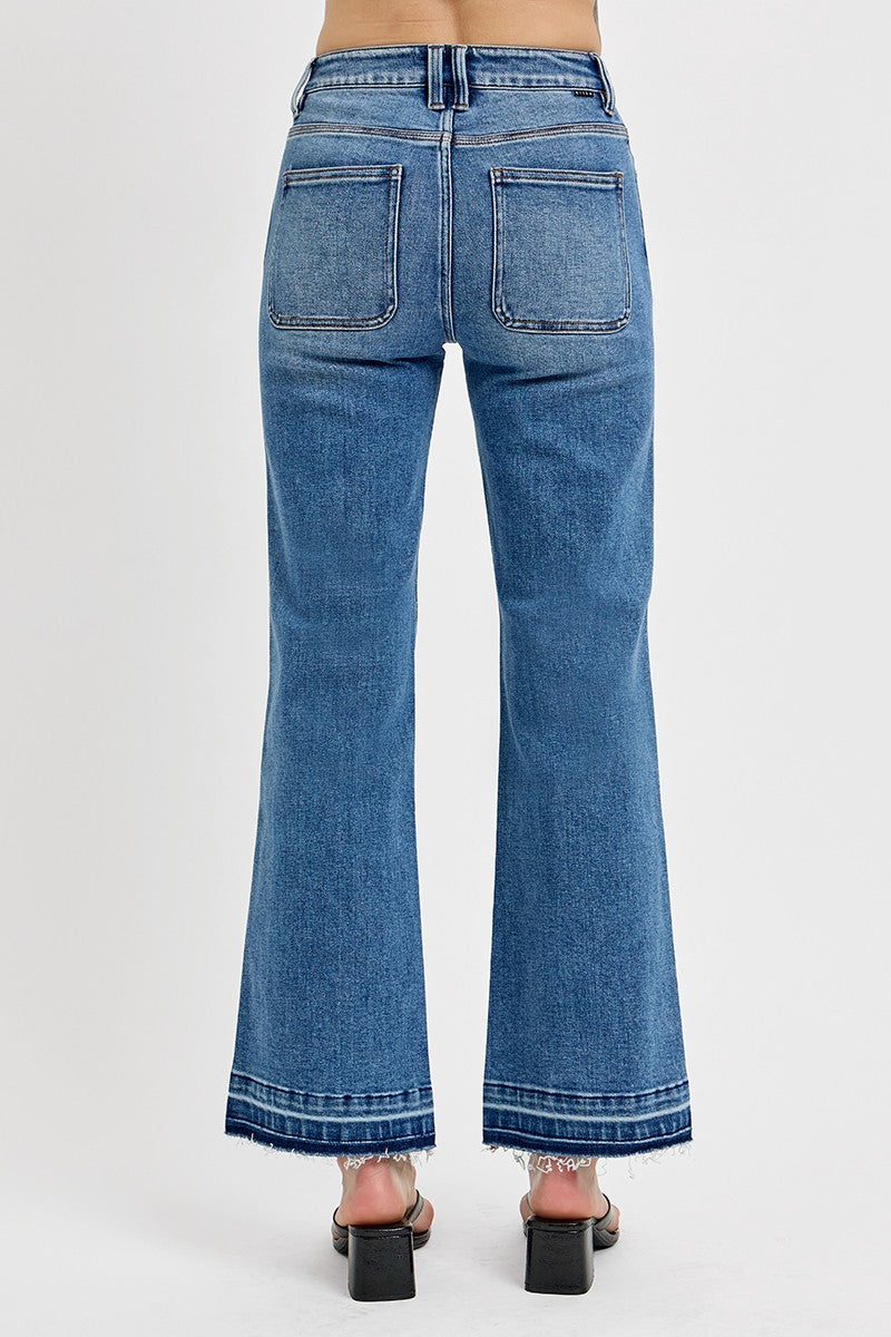 High Rise Medium Wash Ankle Straight Risen Denim