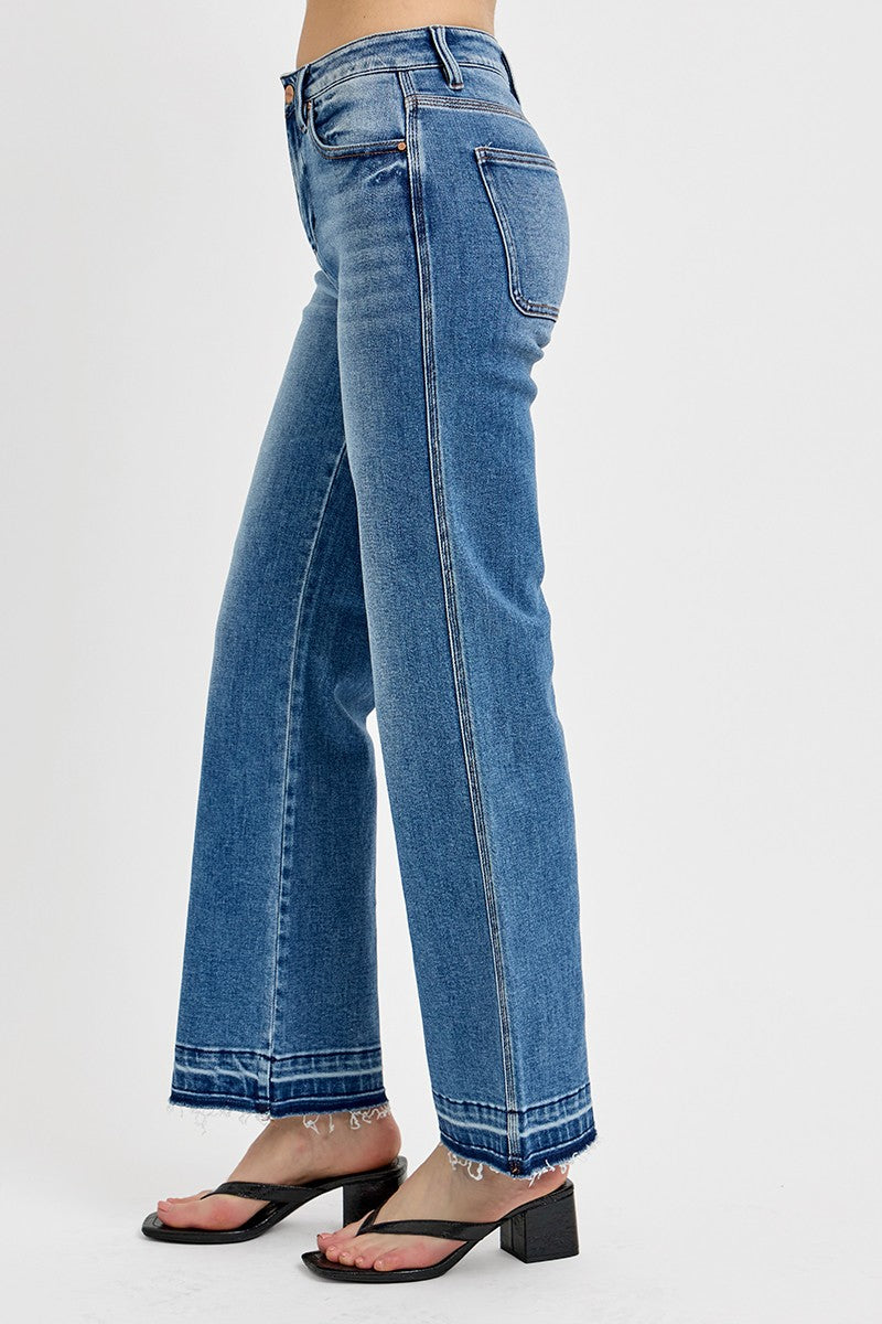 High Rise Medium Wash Ankle Straight Risen Denim