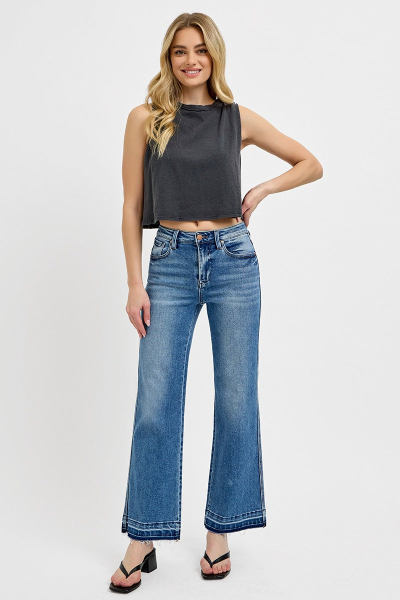 High Rise Medium Wash Ankle Straight Risen Denim