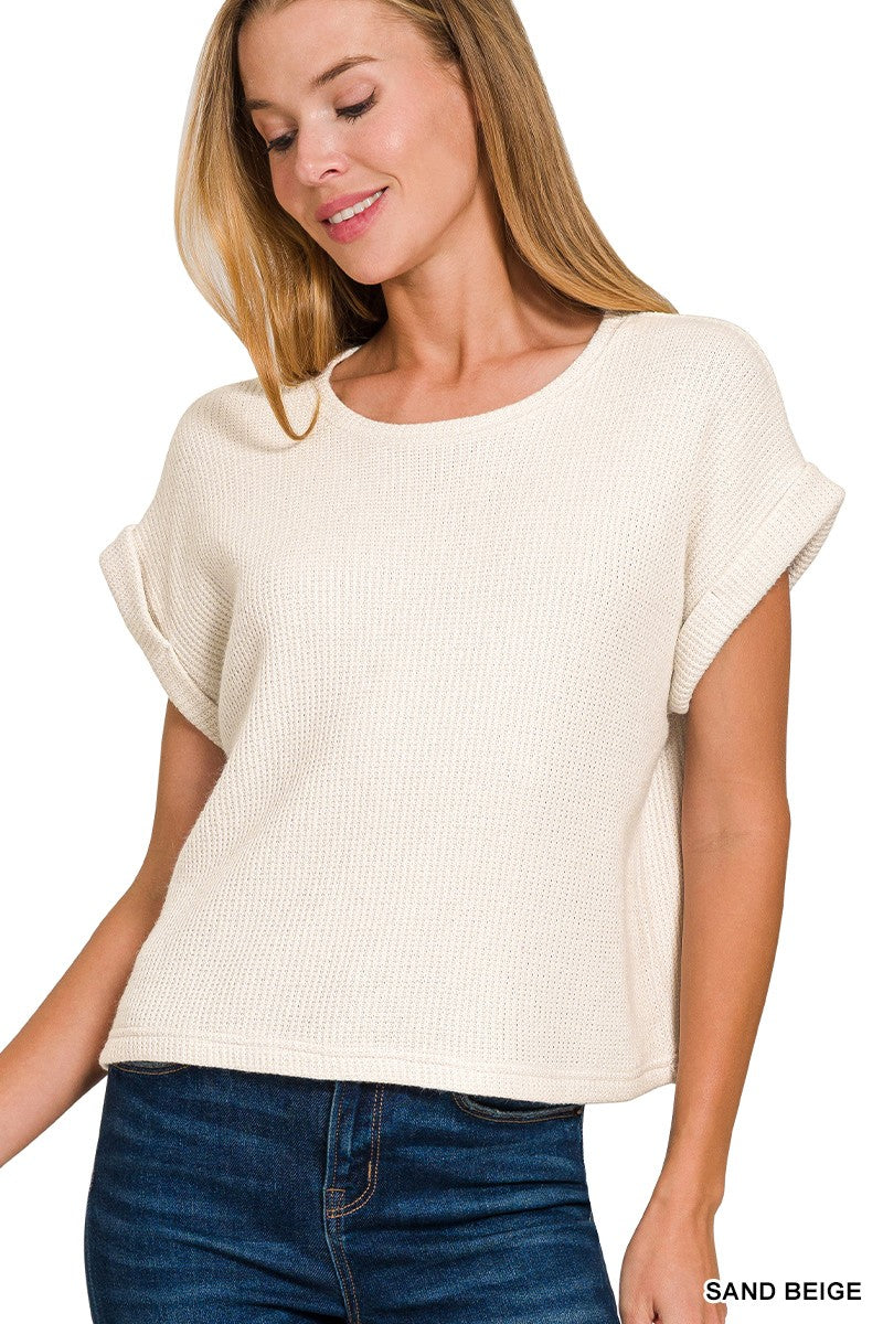 Short Sleeve Crew Neck Sweater Top