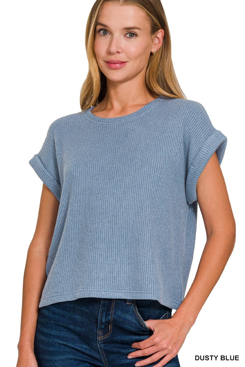 Short Sleeve Crew Neck Sweater Top
