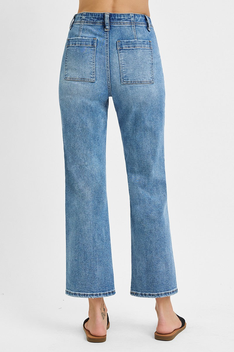 Ankle Flare Patch Pocket Risen Jeans