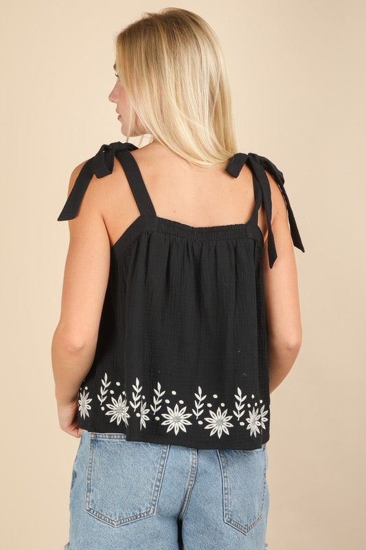 Floral Embroidered Top-Black