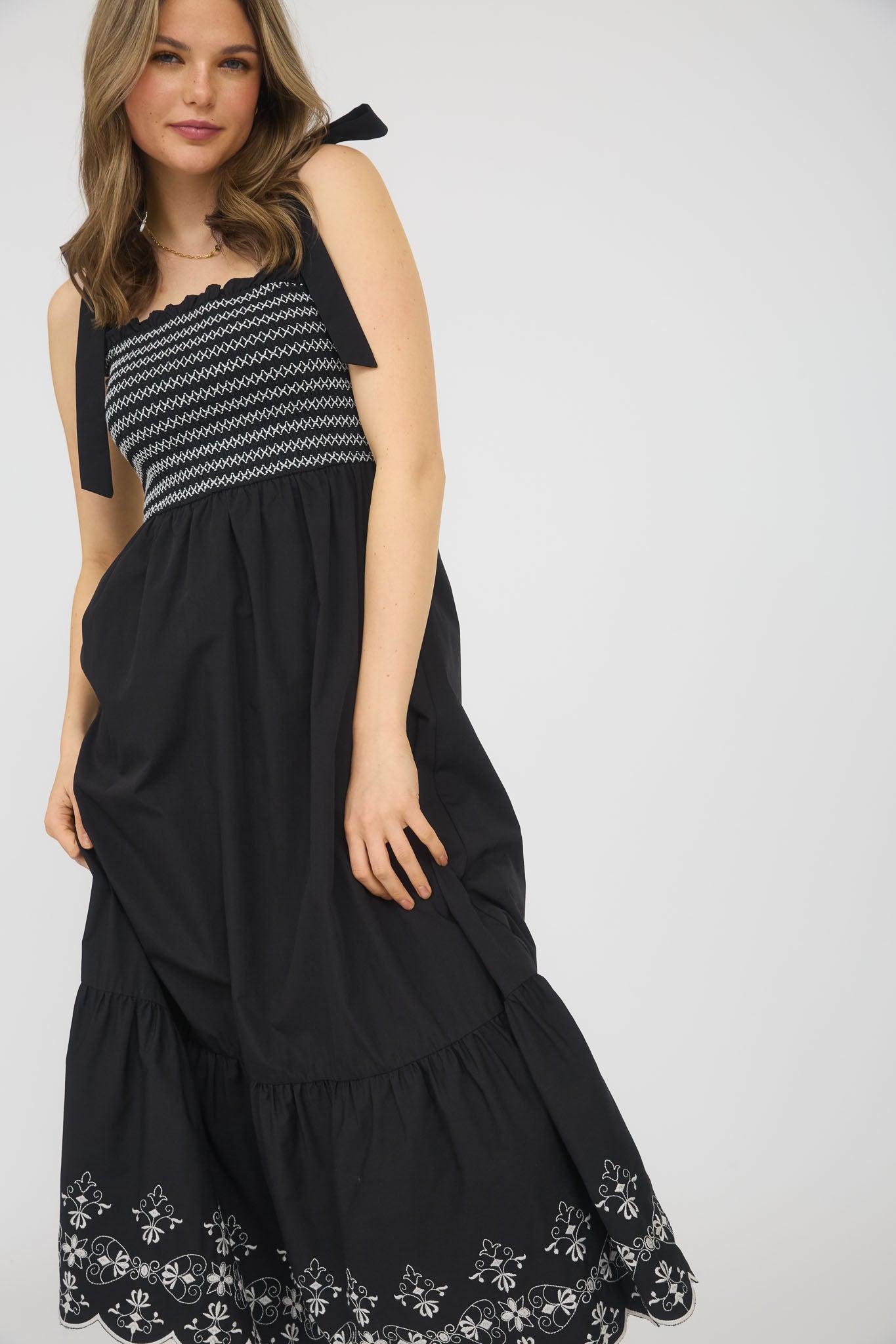 Embroidery Detail Tie Dress