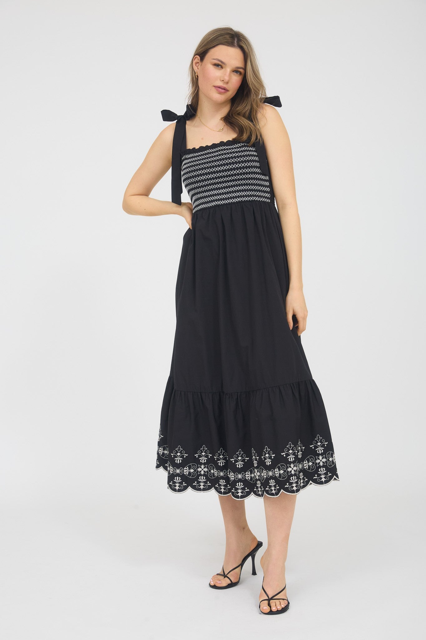Embroidery Detail Tie Dress
