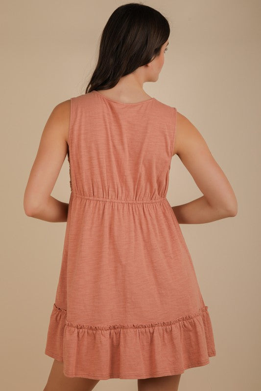 Trim Detail Rust Mini Dress