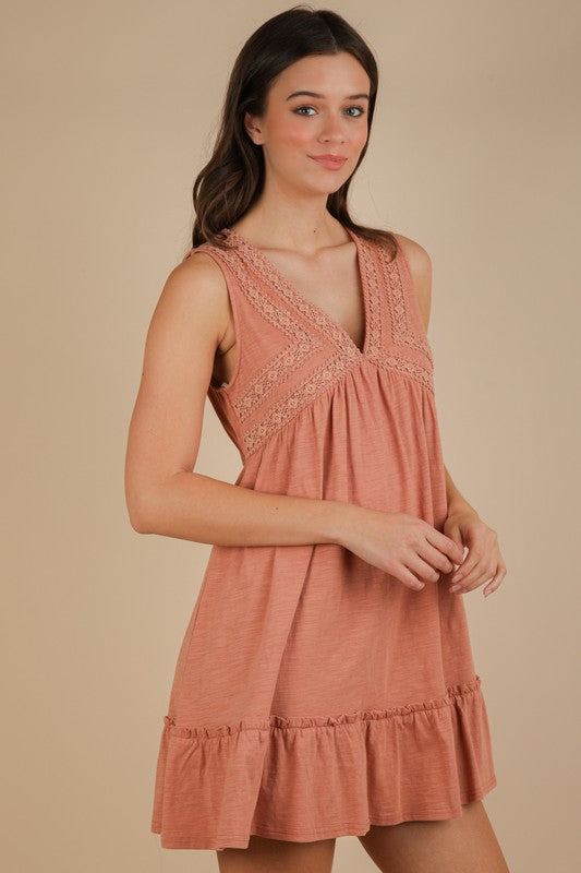 Trim Detail Rust Mini Dress